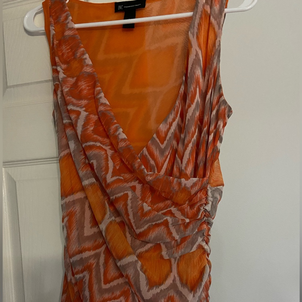 INC V Neck Side Ruched Sleeveless Top